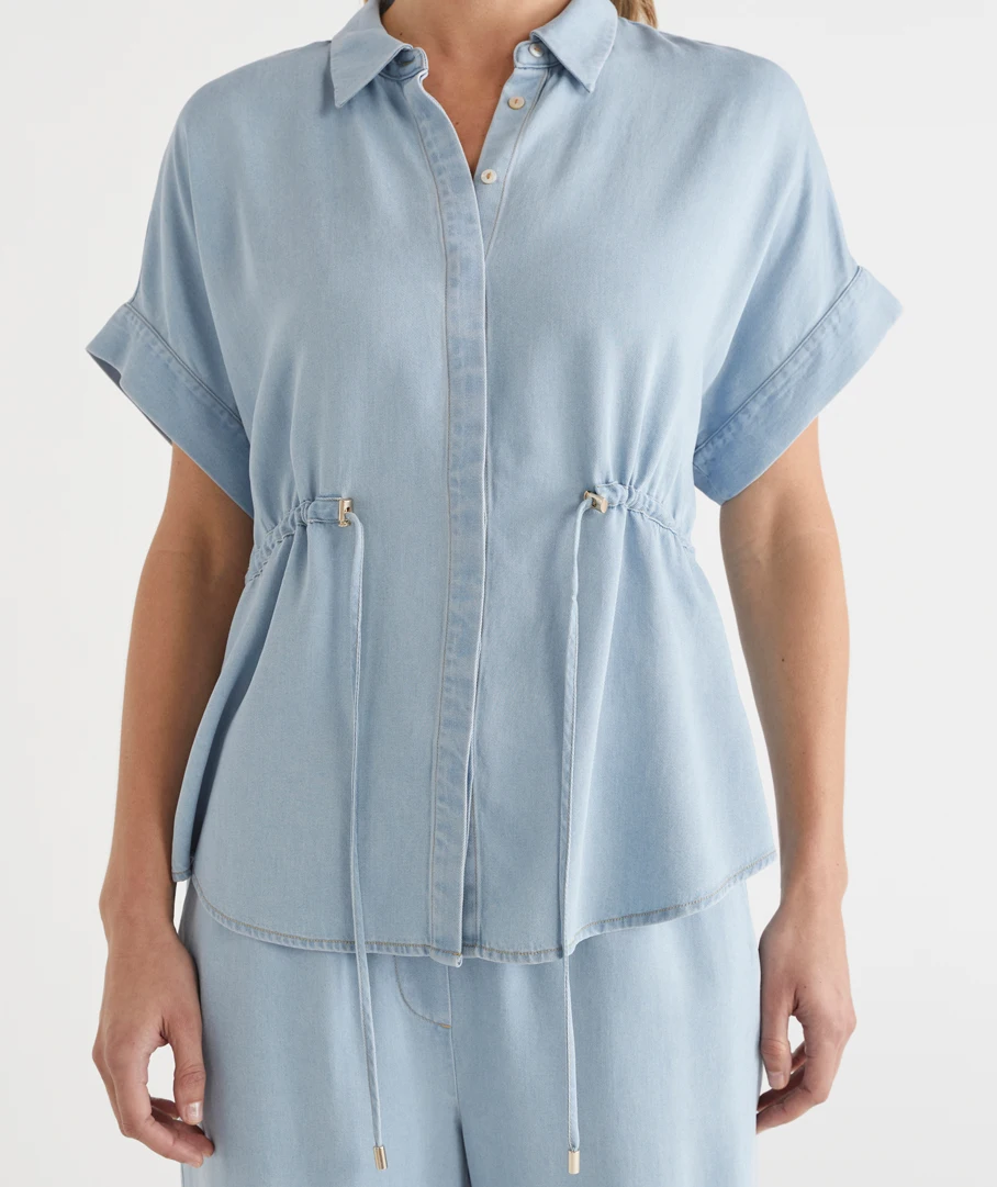 Lyocell Tie Waist Short Sleeve Shirt 6 Lyocell Tie Waist Short Sleeve Shirt