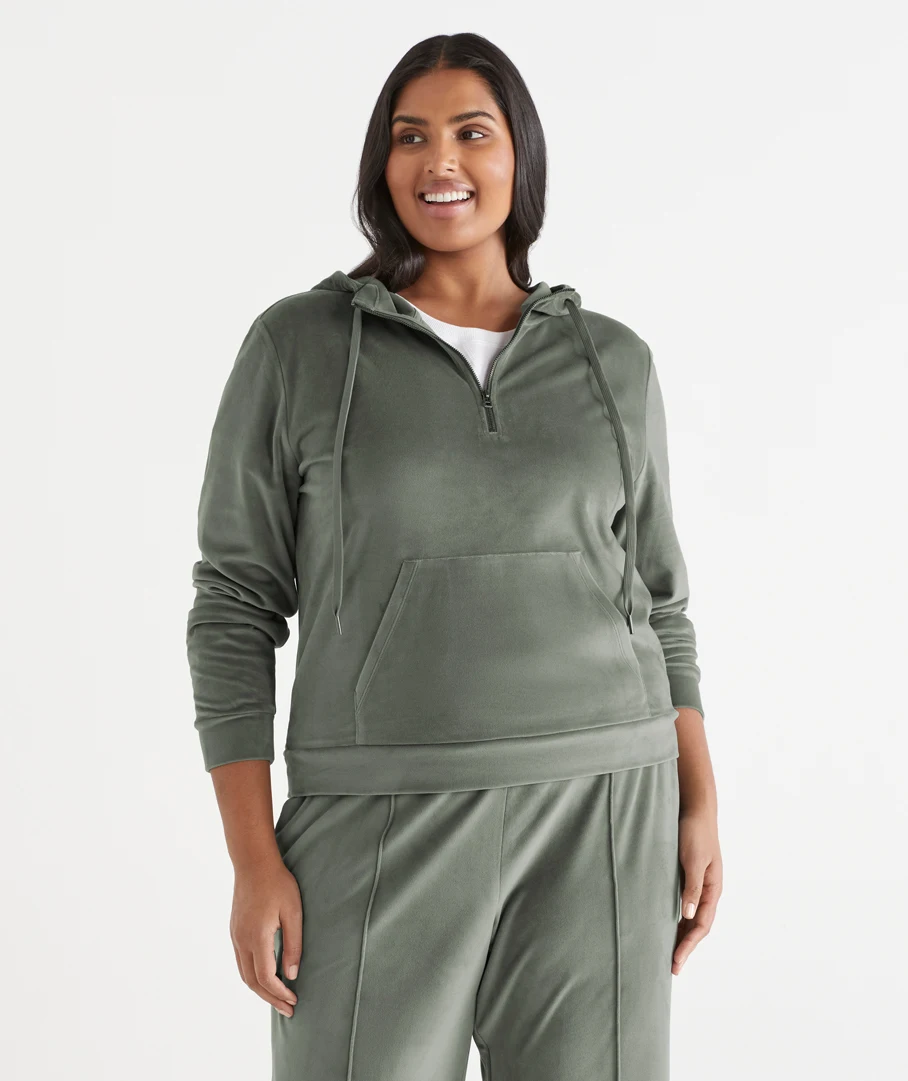 Velour Quarter-Zip Jumper - Light Khaki